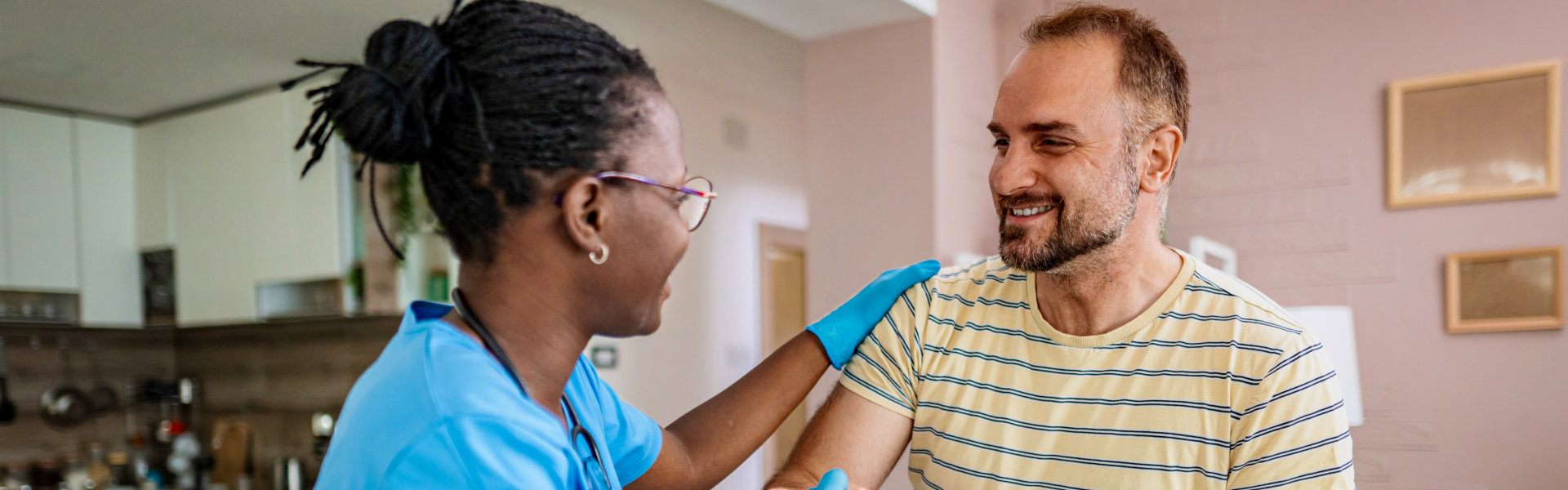 Nurse provides support and encouragement to patient.